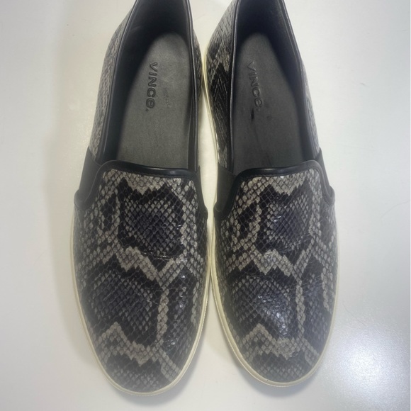 Vince Leather Black Gray Animal/Snake Print Chunky Platform Slip On Sneakers 8.5 - Picture 4 of 15